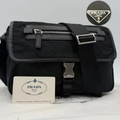 美品　PRADA キルティング　ナイロン　レザー　三角ロゴ　ショルダーバッグ　黒