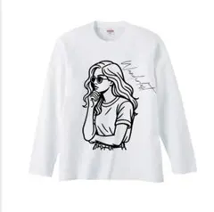 【新品】 ロングスリーブ Tシャツ ロンT 白　線画 前