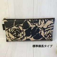 ローズシルエット×無地　特大ダブルファスナーポーチ　黒薔薇　ラミネート ローズシルエット柄×無地 特大サイズダブルファスナーポーチ 黒薔薇