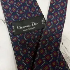 Christian Dior ネクタイ ネイビー 総柄 幾何学模様 傷あり