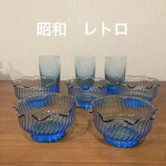 昭和レトロ ガラス食器 デザートカップ 5個 コップ3個 セット かき氷のサムネイル