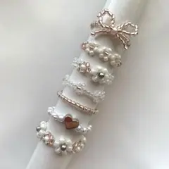 148★ ハンドメイド　ビーズリング まとめ売り　ピンク