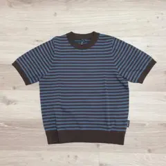 水色×茶色ボーダー半袖ニット