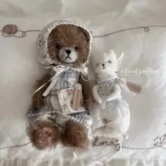 ギンガムチェックのワンピースのテディベア❁テディベア作家