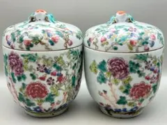 粉彩茶壺　牡丹福寿文　同治年製在印　時代品　中国美術⑤