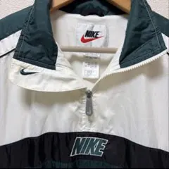 90s NIKE ハーフジップ ナイロンジャケット 緑 M 刺繍ロゴ