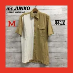 Mr.JUNKO 半袖シャツ メンズ バイカラー M 白/マスタードイエロー