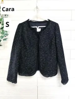 【未使用】レディース　ノーカラージャケット　Cara 　ブラック　黒　Sのサムネイル