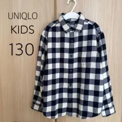 ユニクロキッズ　フランネルシャツ 130 オフホワイト × ネイビー