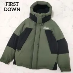ファーストダウン　別注　パネルショートダウンジャケット　フード　カーキ　Mサイズ