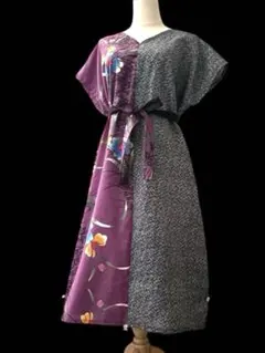 6Y27-0405浴衣リメイクワンピース　ハンドメイド　ロング　浴衣　新品反物