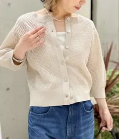 NOLLY'S 手洗い可能　スパンコールメッシュ5分袖カーディガン