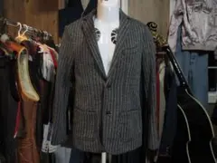 ストライプ テーラードジャケット M 起毛ニット 伸縮性有り カジュアル