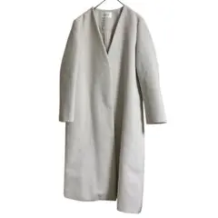 FRAY I.D フレイアイディー ノーカラーVネックロングコート 薄いグレー