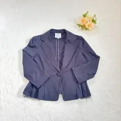 ランバンオンブルー　プリーツ　テーラードジャケット　ブラック　ストレッチ