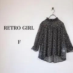 RETRO GIRL（F）小花柄シアーハイネックブラウス　ネイビー　長袖