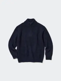 UNIQLO スフレヤーンハーフジップセーター（長袖）　ネイビーのサムネイル