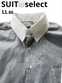 スーツセレクト　ワイシャツ　カッターシャツ　ピンストライプ　刺繍　灰白青系　LL