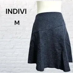 美品♡INDIVIグレンチェック フレアスカート ウール混 膝丈 M グレー×紺