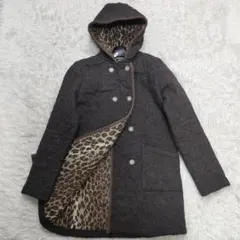 トラディショナルウェザーウェア キルティングコート ツイード フード レオパード