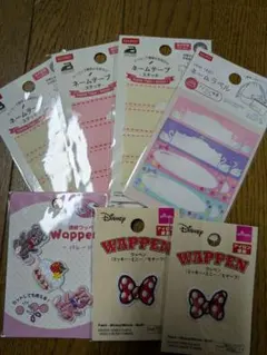 ディズニー ミニーワッペン・ゆめかわネームラベル7点セット