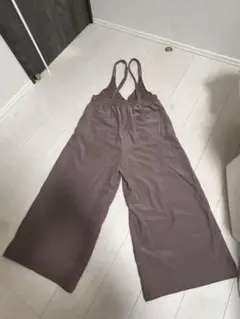ブラウン ストラップ オーバーオール ワイドパンツ 大きいサイズ 秋冬