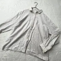 クレージュ　長袖チェック柄シャツ　11　ホワイト　ラウンドカラー　パステル