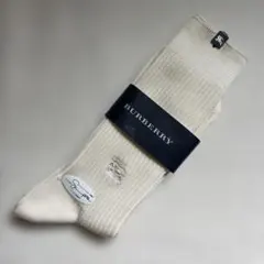 BURBERRY メンズ　アイボリー オフホワイト　白　リブ編みソックス