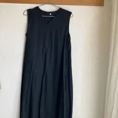 ブラックノースリーブリネンロングワンピース