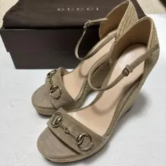 クリーニング済み★GUCCIホースビットウエッジソールサンダル 24.5㎝