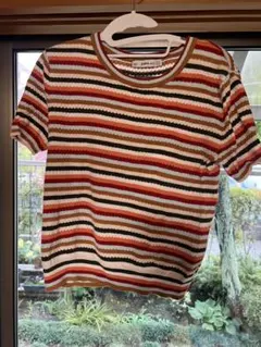 【美品 ZARA】 ストライプニットTシャツ