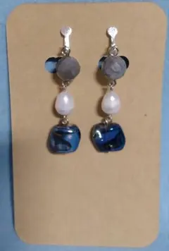 ラブラドライト 淡水パール イヤリング