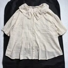 サマンサモスモス/綿100/半袖ブラウス/フリル襟/ピンタック/ナチュラル/F