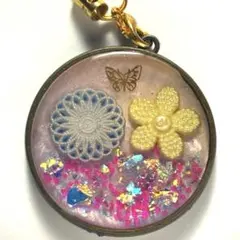 【A】レジンストラップ丸型②ラメ入り和風蝶々【セット割有】