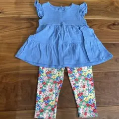 ラルフローレン　青いチュニックとフラワーレギンスセット 85cm