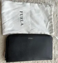 【美品】フルラ　長財布　レザー　黒　袋付き