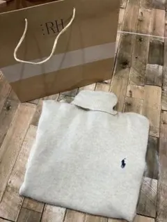 【Ralph Lauren】 高級タートルネックニット 毛100% ベージュL