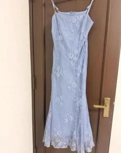 レースマーメイドスカート ワンピース レース 花柄 ブルー Mサイズ