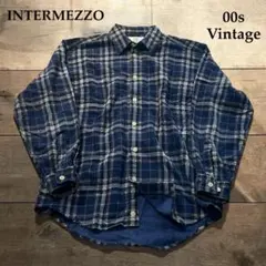 00s 日本製 総柄 レトロ コーデュロイ ネルシャツ ネイビー アメカジ 古着