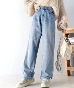 クラシカルエルフ　ゆったりハイウエストワイドストレート無地デニム