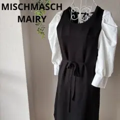 MISCHMASCH MAIRY バイカラー　異素材ニット　リボン　パフスリーブ