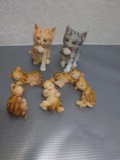 猫の置物セット（オレンジ・グレー）