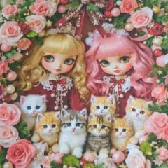 ①未使用　可愛い女の子パネル生地6枚です。