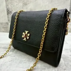 極美品 トリーバーチ キラ チェーン ウォレット ショルダーバッグ シボ革 黒