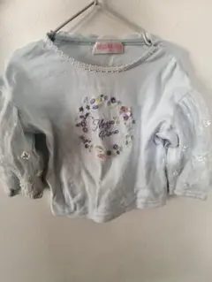 Mezzo Piano 水色 刺繍入り 七分袖カットソー
