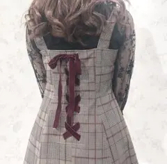 anmille アンミール 後ろリボンチェックワンピース
