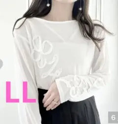 mir..ririka シアー 花柄 プルオーバー LL 白 しまむら