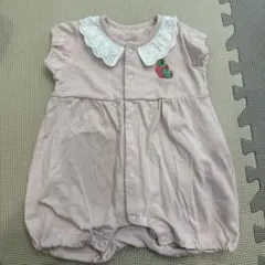 いちご刺繍付きピンクロンパース　はらぺこあおむし