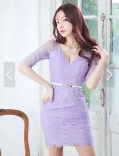 し*ん様 Jewels総レースラベンダー レースドレス Vネック