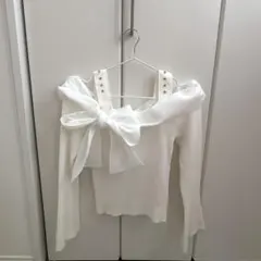 evelyn エブリン オフショルリボンニット オフホワイト